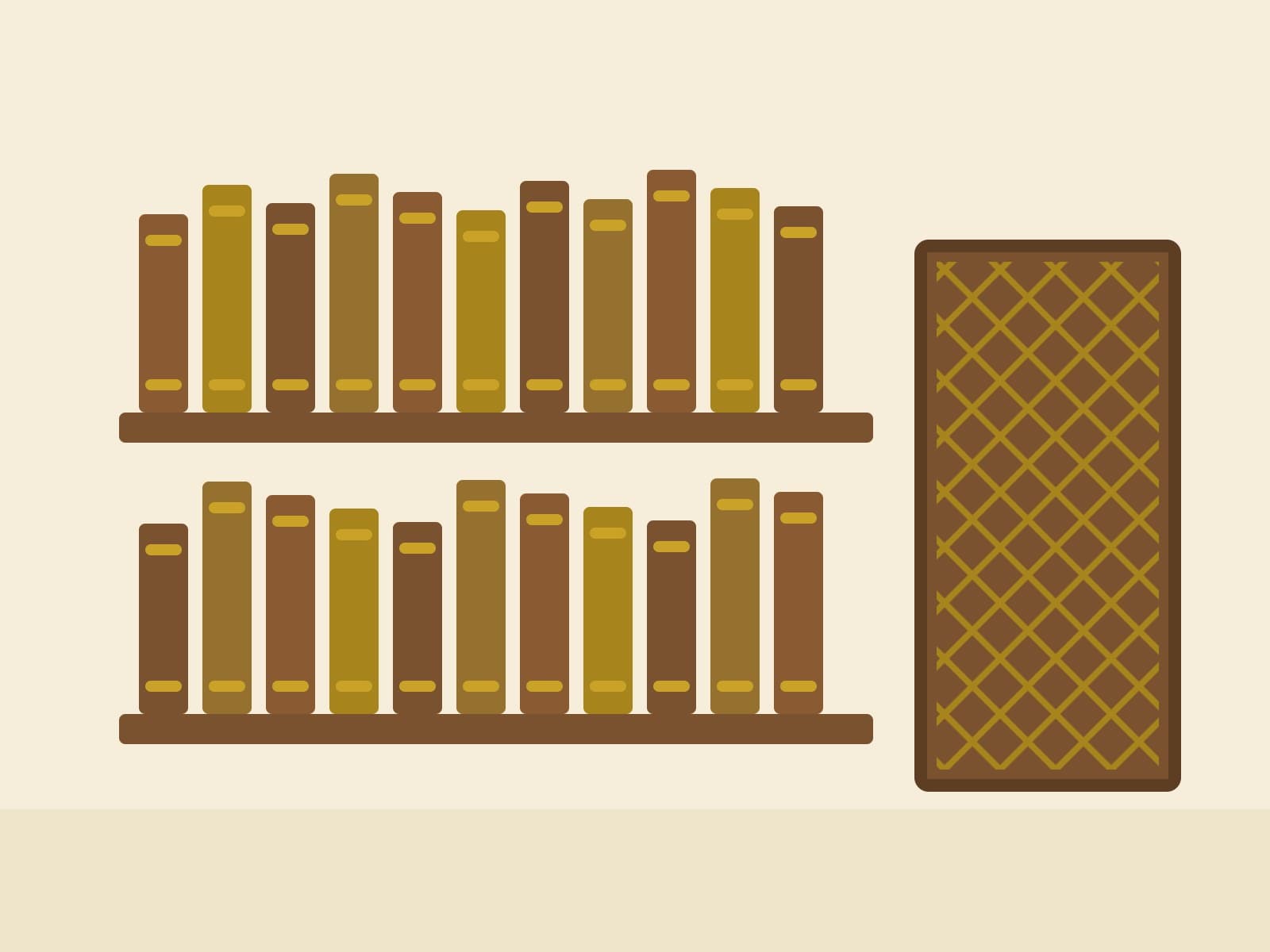 Ilustrasi rak mushaf dan panel kayu ukir